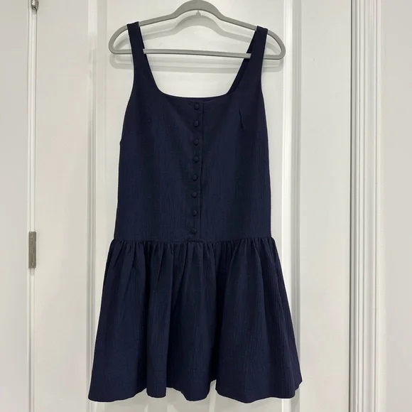 Anthropologie dress XS navy blue square neck seersucker Sleeveless Button-Down - Picture 4 of 16